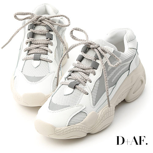 老爹鞋 D+AF 個性攻略．真皮拼接厚底運動鞋＊白