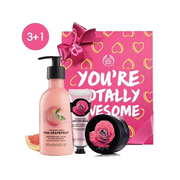 [The Body Shop]美體小鋪 英倫玫瑰+葡萄柚 3件組4套 (玫瑰護手霜+葡萄柚潤膚乳+玫瑰磨砂蜜)