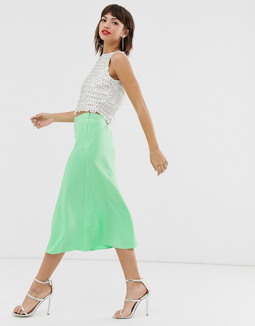 Skirt by Warehouse For your daytime thing Plain design High rise Side-zip fastening Midi length Regu