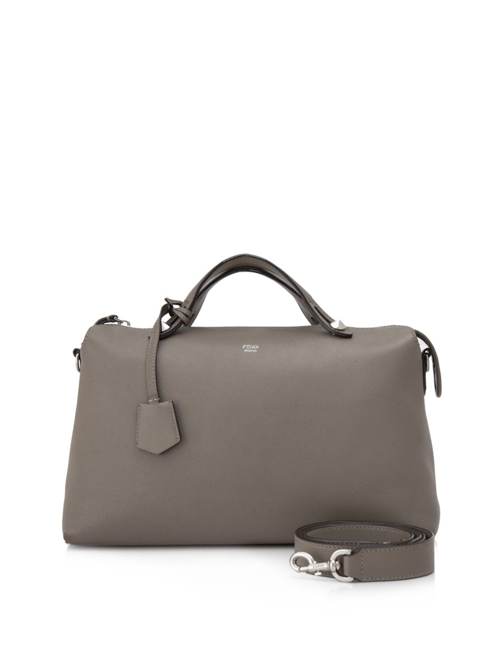 The By The Way bag features a leather body, flat leather top handles, a detachable flat leather stra