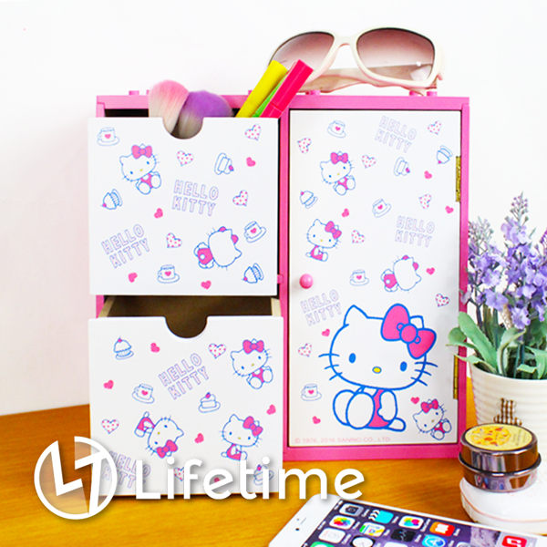 凱蒂貓 正版 多多積木二抽 拉門 收納盒 飾品化妝盒 熱銷款 可放置小物、化妝品、個人雜物等