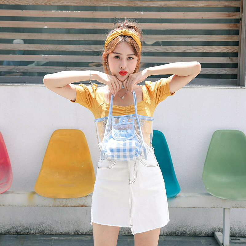 透明PVC手提小包包女2022新款子母包百搭腋下包餃子包鏈條斜挎包