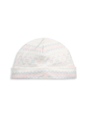 A cozy cold weather essential, this interlock hat features a pretty Fair Isle pattern and Ralph Laur