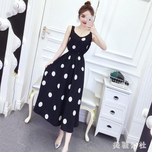 2019流行夏季露背洋裝 波點連身裙氣質收腰顯瘦性感露背心機吊帶裙TT3230『美鞋公社』
