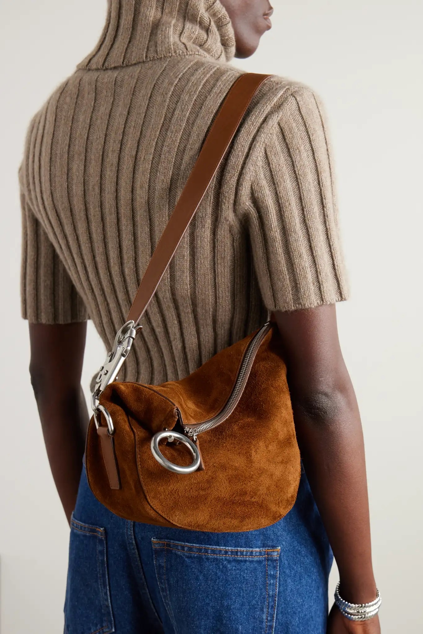 BURBERRY Small embellished suede shoulder bag