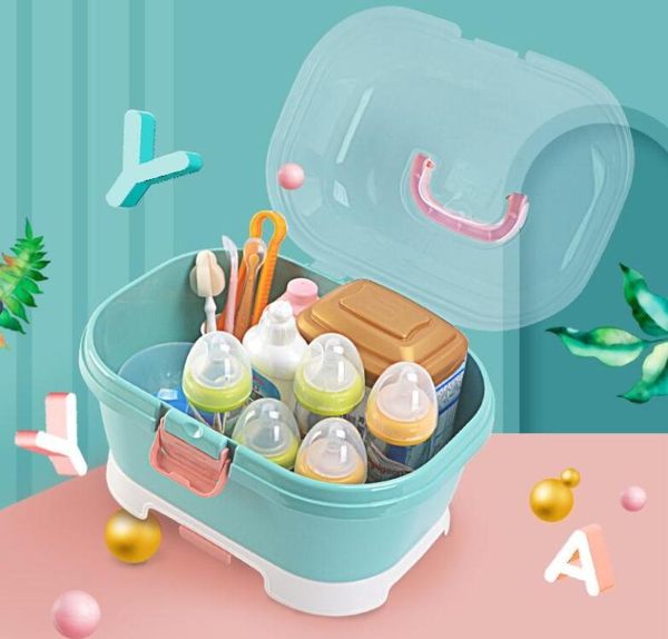 奶瓶收納盒嬰兒奶瓶收納箱盒便攜式大號寶寶餐具儲存盒瀝水防塵晾干架奶粉盒WD 晴天時尚館