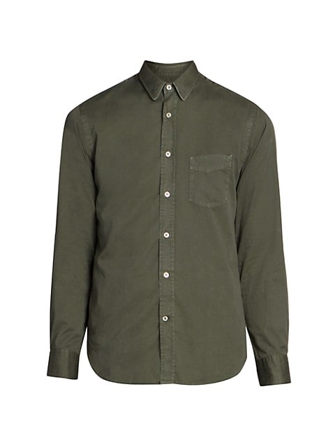 Exuding a utilitarian allure, this long-sleeve shirt is crafted of woven cotton twill.; Point collar