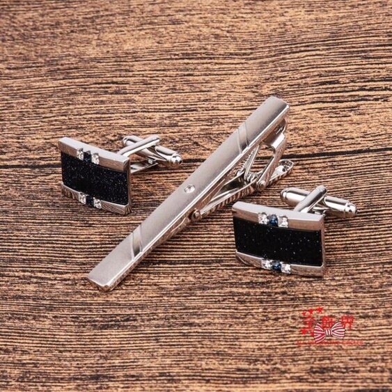 星空石袖扣領帶夾套裝 商務正裝男士袖扣袖釘