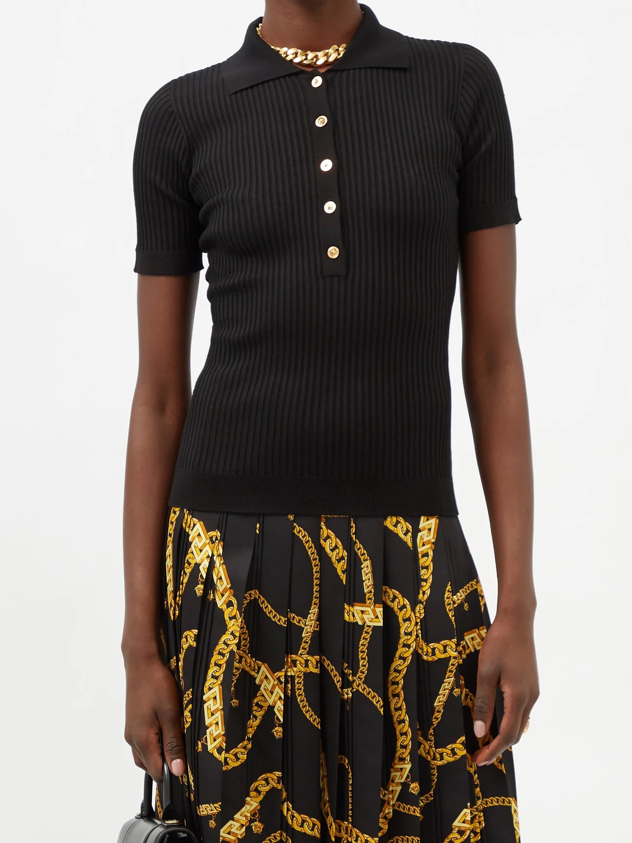 VERSACE Medusa Head-button ribbed silk-blend polo shirt