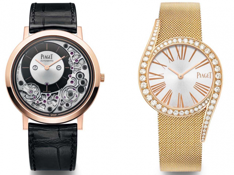 （左）PIAGET「Altiplano系列」Ultimate 910P超薄自動上鏈腕錶╱930,000元；（右）PIAGET「Limelight Gala系列」18K玫瑰金米蘭網織鍊帶鑽石腕錶╱1,240,000元（圖片提供╱PIAGET）