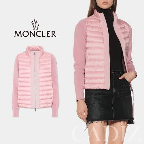 義大利正品 Moncler Cardigan with down padded insert 粉色簡約拼接女性羽絨外套