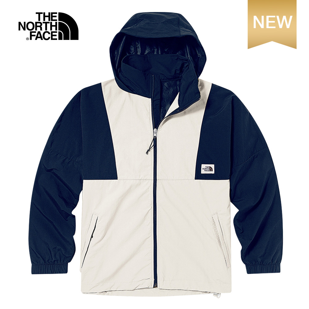 The North Face北面男款白藍拼接防潑水可收納連帽防風外套｜5JY9I83