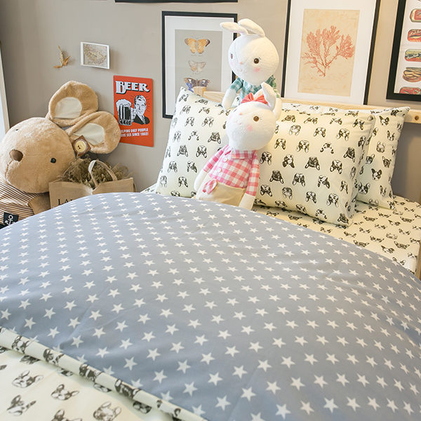 藍色星星法鬥 Q4加大床包雙人兩用被4件組 四季磨毛布 北歐風 台灣製造 棉床本舖
