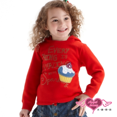 兒童長袖內刷毛連帽T恤上衣 休閒風格必備帽T 童趣十足的造型字母壓印 立體拼接蛋糕圖案相當搶眼