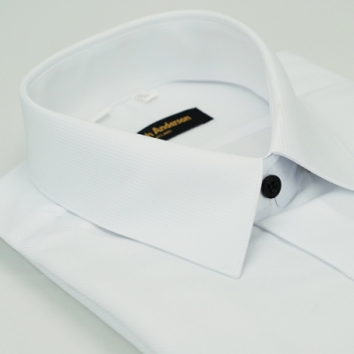 金‧安德森 白色斜紋黑釦吸排窄版長袖襯衫