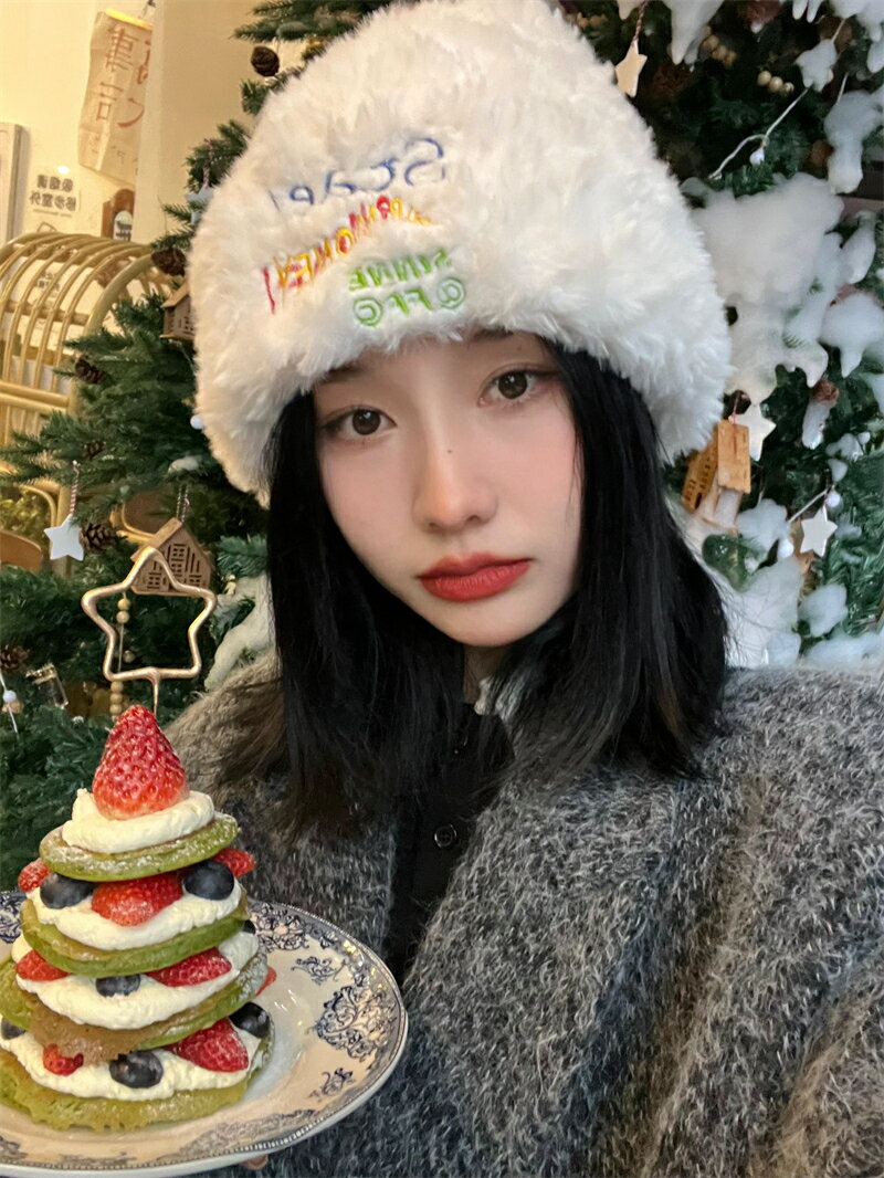 毛絨帽 毛線帽 針織帽 不怕冷~新款毛絨帽子女冬季加厚顯臉小仿兔毛針織帽保暖漁夫帽潮『XY41999』
