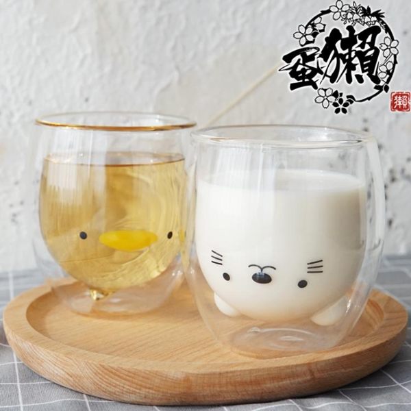 家用大口早餐小熊雞雙層隔熱玻璃水杯子星巴克ins海豹貓