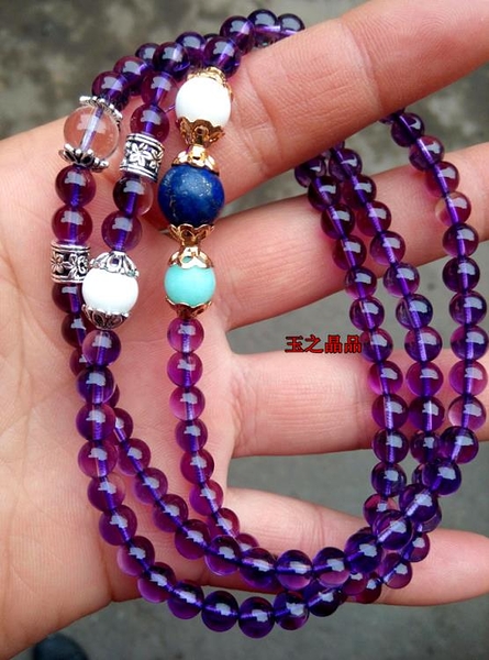 天然紫水晶手鏈女多層圈手鏈配青金石天河石