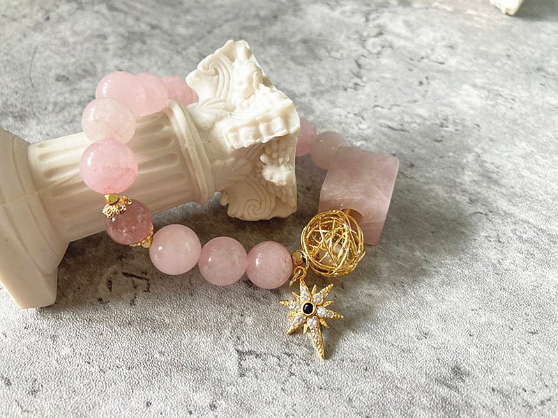 【維納斯的酒窩。手鏈】天然粉水晶、草莓晶、K金|戀愛運|愛情系