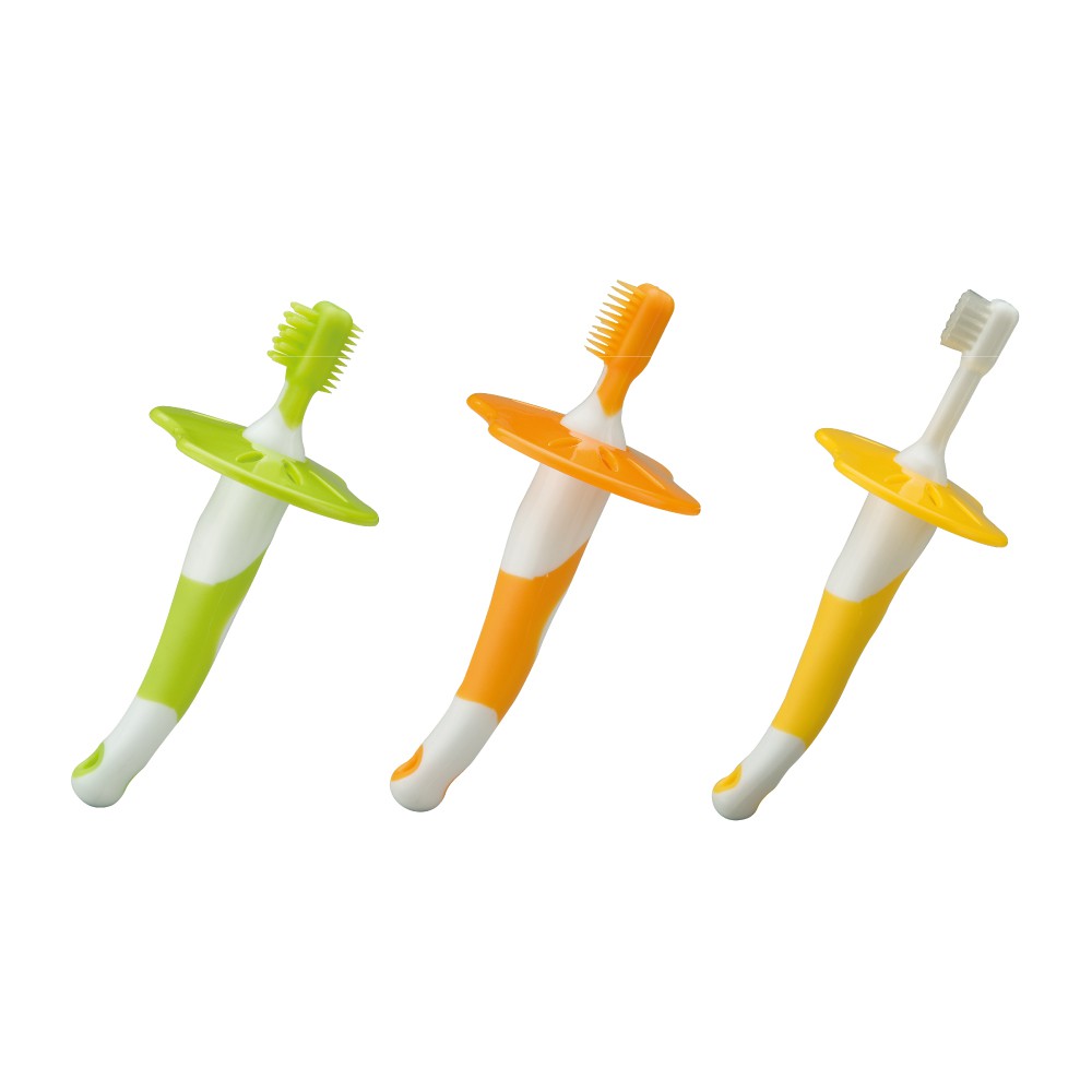 全階段刷牙訓練器，完整訓練寶寶口腔清潔習慣特製柔軟短刷毛，避免傷害乳牙保護檔片設計，可避免刷頭過度伸入口腔內部人體工學設計容易抓取的握把產地：台灣適用年齡：新生兒起~[商品規格]◎適用年齡：4個月-(