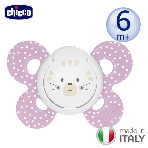 chicco-舒適哺乳-機能型矽膠安撫奶嘴1入-中/甜粉貓