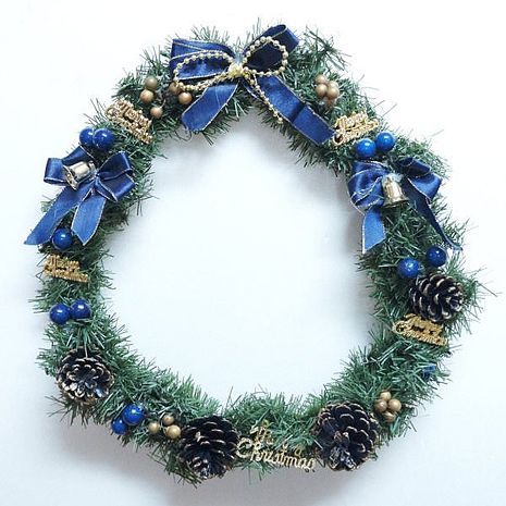 【摩達客】(預購3~5天出貨)11吋可愛蝴蝶結聖誕花圈(藍銀色系)(台灣手工組裝