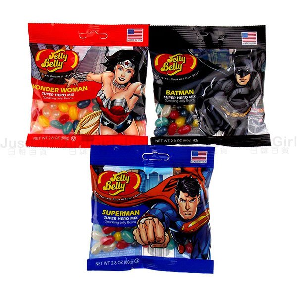 吉力貝Jelly Belly 正義聯盟 雷根糖 超人 蝙蝠俠 神力女超人 80g 食品 美國製造進口 JustGirl