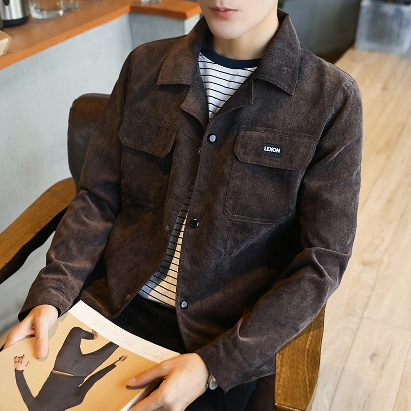 韓版外套（現貨 ）文藝范燈芯絨棉質翻領外套 韓版 秋冬防風外套 超百搭 熱賣商品 運動服飾 情侶修身夾克