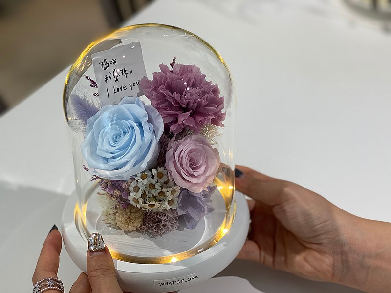 永生花康乃馨夜燈 藍紫 永生花夜燈 母親節禮物