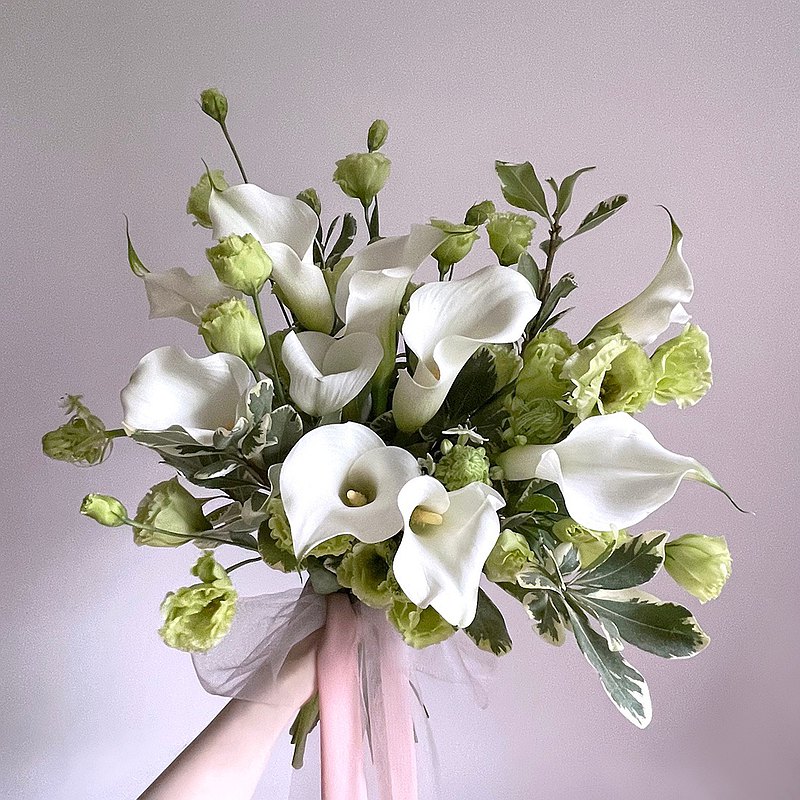 自然風格白綠色海芋鮮花捧花─婚禮婚紗照外拍新娘捧花