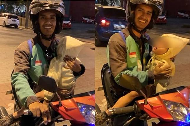 Viral Kisah Haru Driver Ojol Narik Malam-malam Demi Keluarga, Sang Anak Ikut Dibawa dan Tertidur Pulas di Gendongannya