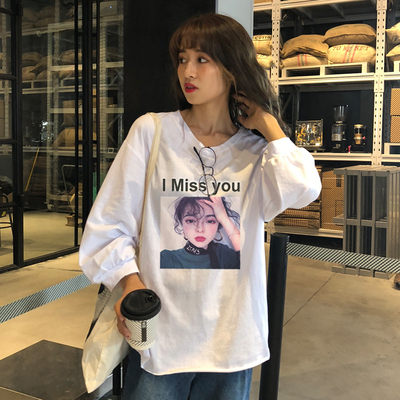 2225#官圖180克雙磨2019秋季新款韓版學生寬松卡通印花長袖T恤女BF-03朵维思