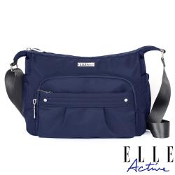 ◎ELLE獨特接片拉鍊 防潑水高質感面料|◎多格層的置物格設計|◎精緻金屬LOGO及六角鉚釘設計品牌:ELLEActive品牌定位:專櫃品牌背法:斜背/側背包款:斜背包/側背包顏色:藍色系外層材質:尼
