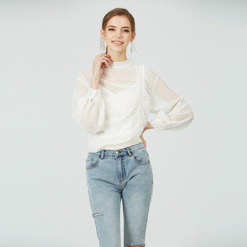 典雅風範燒花微透膚上衣