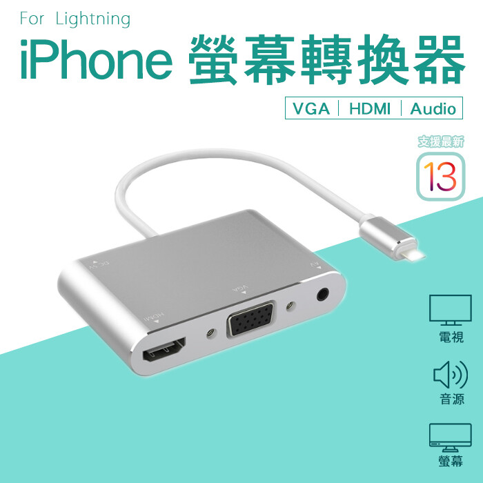 已實測支援最新ios13.3 iphone轉vga, hdmi雙出 無需設定 即插即用 1080p 高畫質影音同步 支援iphone 6/7/8/x/xr/xs/max/11/11pro/pro ma