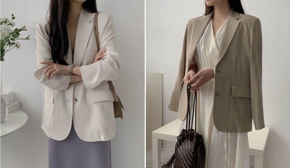 韓國空運亞麻墊肩腰身西裝