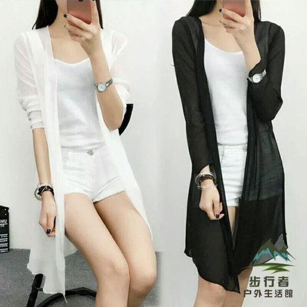 夏季雪紡防曬外套女海邊度假中長款薄外套空調開衫大碼【步行者戶外生活館】