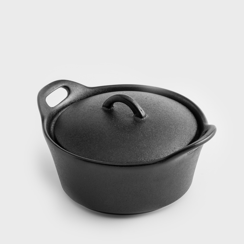 日式 仿鐵曜黑 23.5cm 陶瓷圓型雙耳烤鍋│單品
