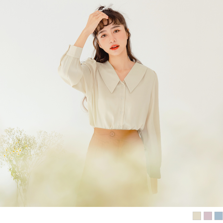小V臉．V領造型尖領肩褶不易皺襯衫