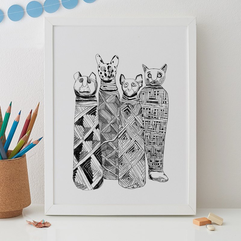 這種木乃伊貓的單色印刷品是有抱負的考古學家和歷史愛好者的完美選擇。靈感來自大英博物館的埃及客房。 •英國製造 •簽名Giclée由James Barker出品的原創作品 •印刷品不成幀出售 •採用高品