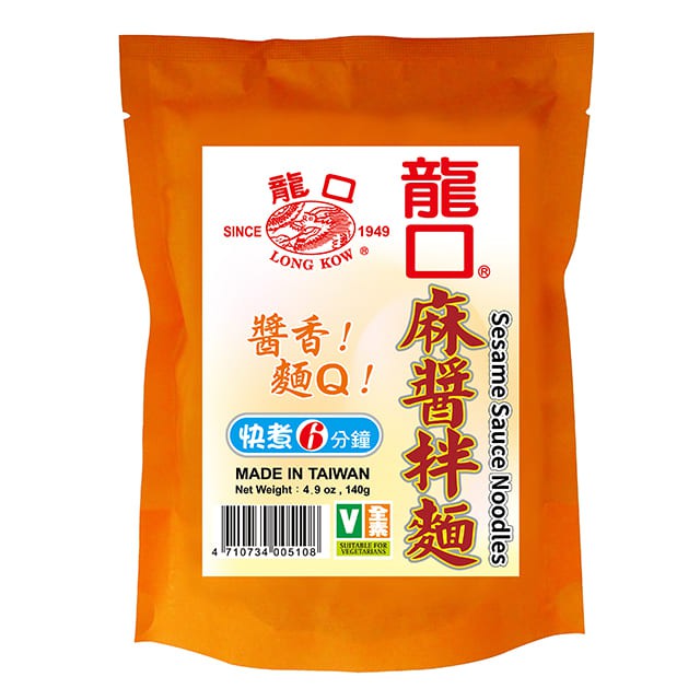 龍口麻醬拌麵（兩片麵，一包醬）商品規格：140g商品成份：麵條 : 麵粉、鹽醬包：白芝麻、芝麻油、大豆油、鹽、調味劑（5＇-次黃嘌呤核苷磷酸二鈉、5＇-烏嘌呤核苷磷酸二鈉）、糖原產地：台灣保存期限：一