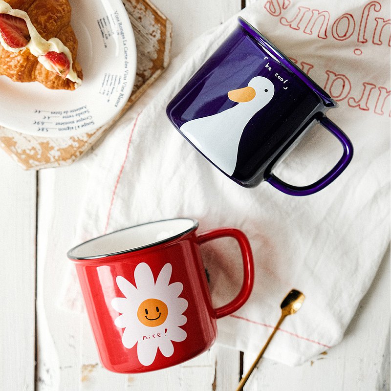 色釉卡通太陽花鴨子馬克杯 陶瓷咖啡杯早餐杯子辦公室水杯