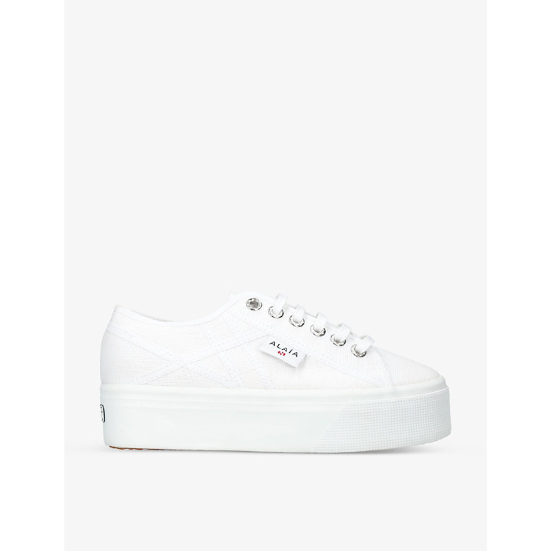 Azzedine Alaia Womens White Alaïa x Superga Flatform Cotton-canvas Low-top Trainers Eur 37 / 4 UK Women