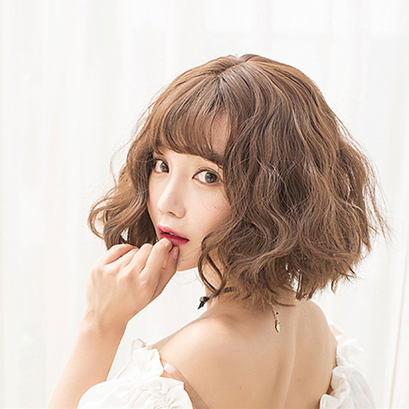 韓系 大頭皮仿真分線 空氣瀏海 雜誌款俏麗玉米燙S捲短捲髮【MB496】☆雙兒網☆