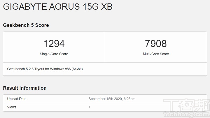 利用 Geekbench 5 進行測試，在單核心部分，單核獲得 1,294 分，多核獲得 7,908 分。