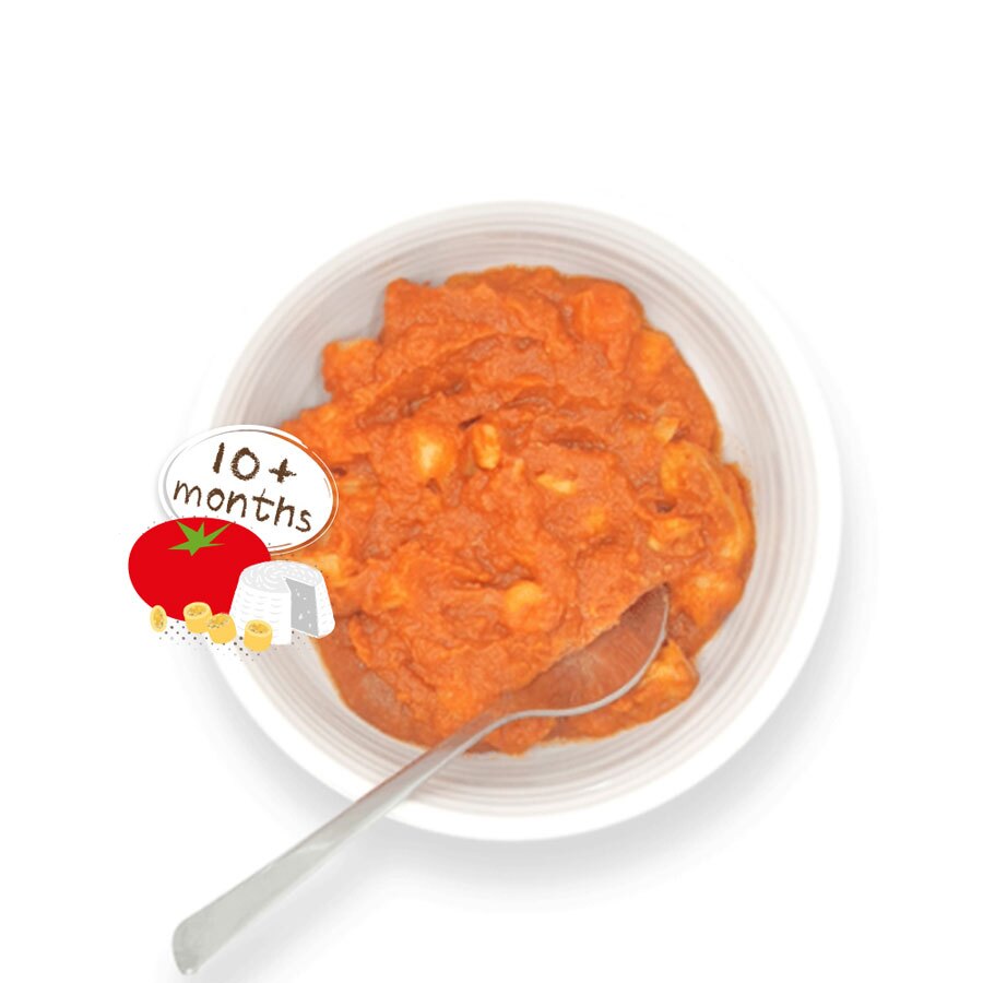 無農藥蔬菜製成，讓寶寶攝取一日五蔬果其中綠色，紅色和黃色！質地較軟的泥狀、不額外添加鹽或糖和人工化合物