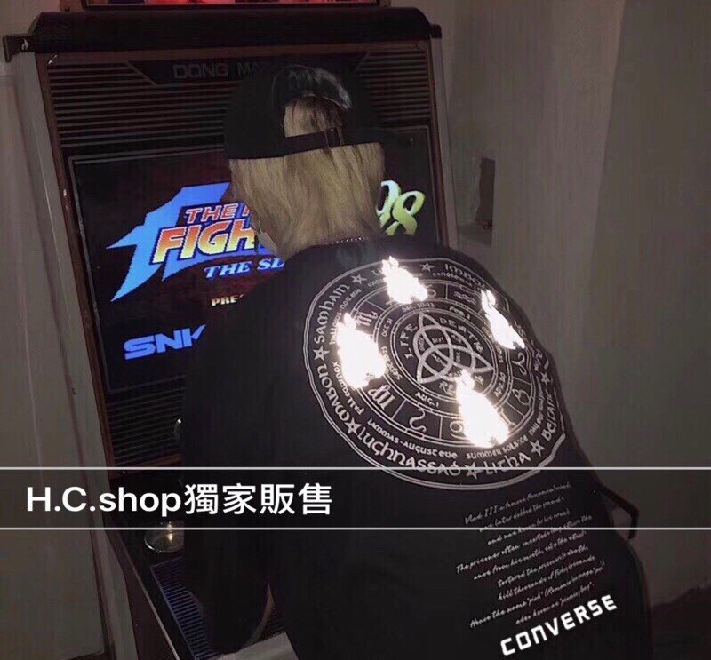 [onfleek.tw] 韓國Converse 韓版古著3M反光小燃燒火焰短袖T桖