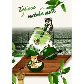 柴犬とタピオカ抹茶ミルク（茶柴黒柴白柴）