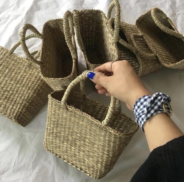 泰國草編包ins包同款藤編包手工編織包迷你手提包小方包兒童DIY包 ℒ酷星球