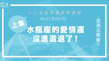 【08/24-09/02】十二星座每週愛情運勢 (上集) ～ 水瓶座的愛情運沒進還退了！